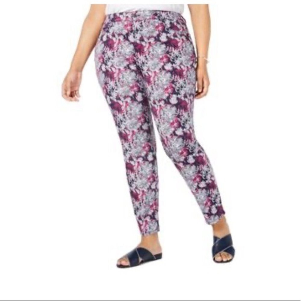 NWT Charter Club Bristol Skinny Leg Tummy Sliming Ankle Jeans Size 14 Floral